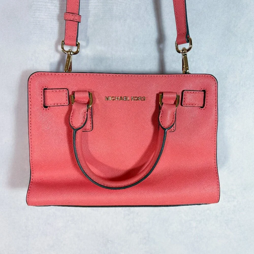 Michael Kors Leather Satchel Bag Crossbody Handbag Coral-Pink Mini